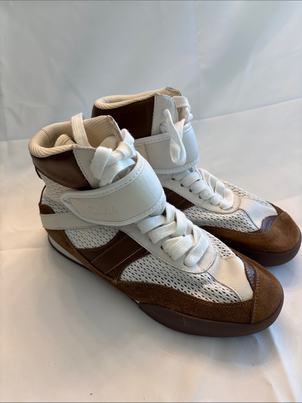 Chloé Brown & White Leather High-Top Sneakers 37